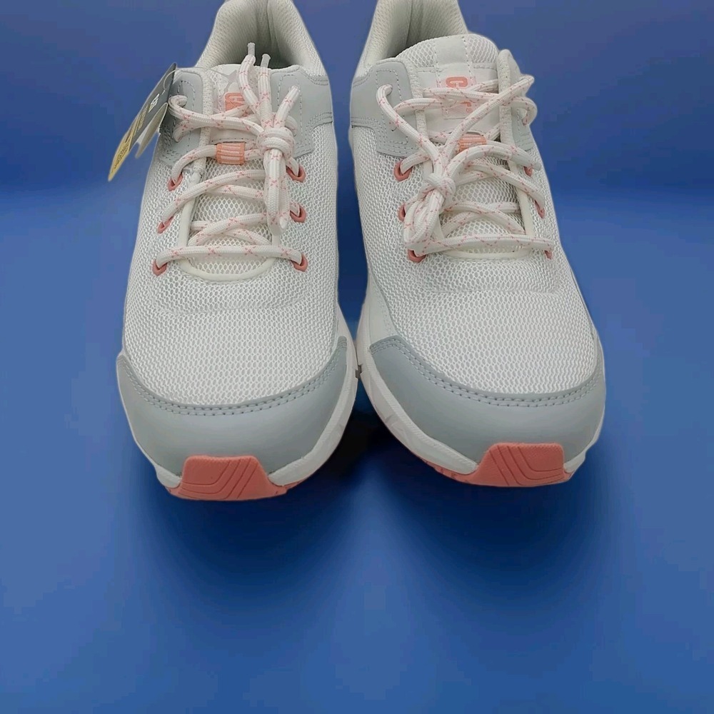 CAT Footwear Womens 10.5 Mens 8.5 White Grey Peach Slip Resistant Sneakers